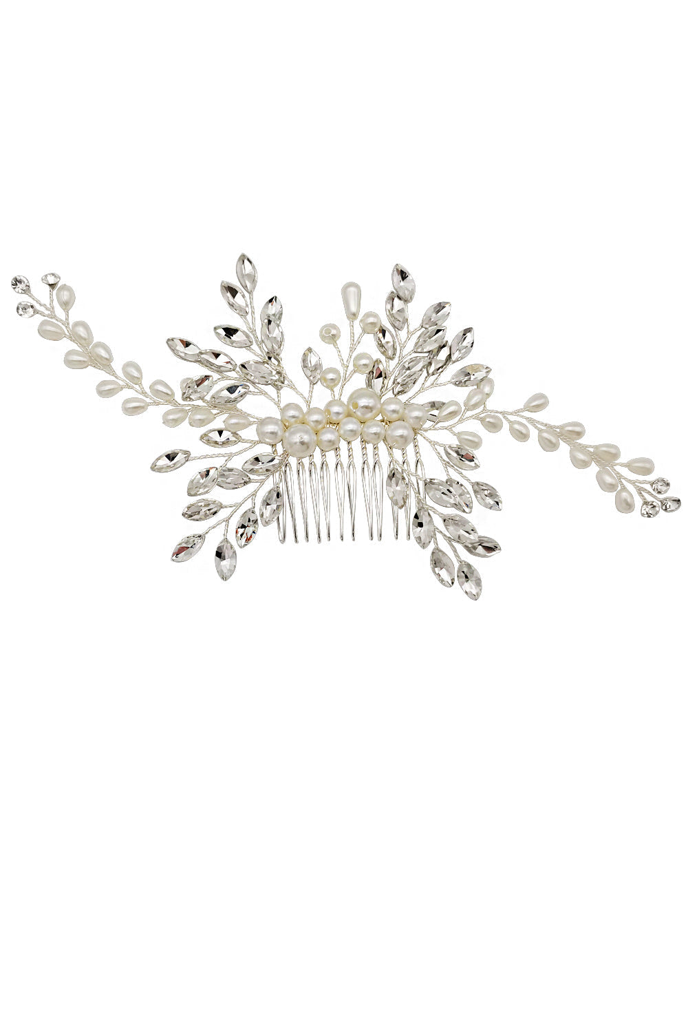 Pearl Crystal Leaf Decor Tiara Hair Comb CO1113-58 (1pc)