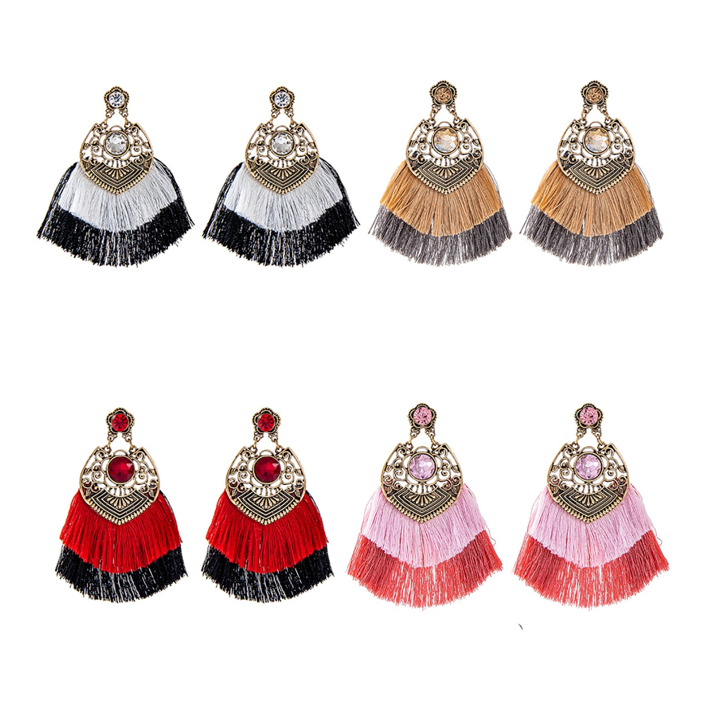 Color Stone Tassel Earring ER904-12 (12PCS)