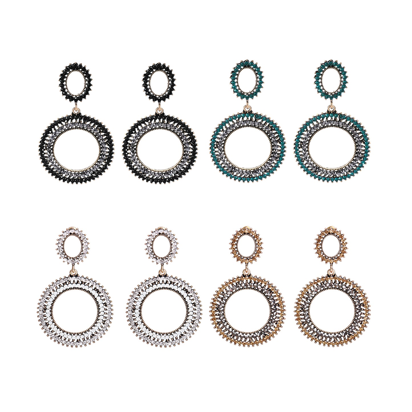 Rhinestone Circle Drop Hoop Earring ER904-17 (12PC)