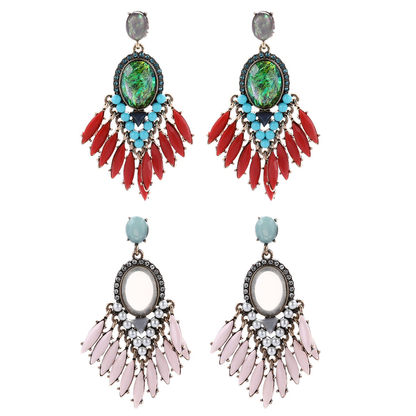 Oval Stone Dangling Earring ER904-21 (12PCS)