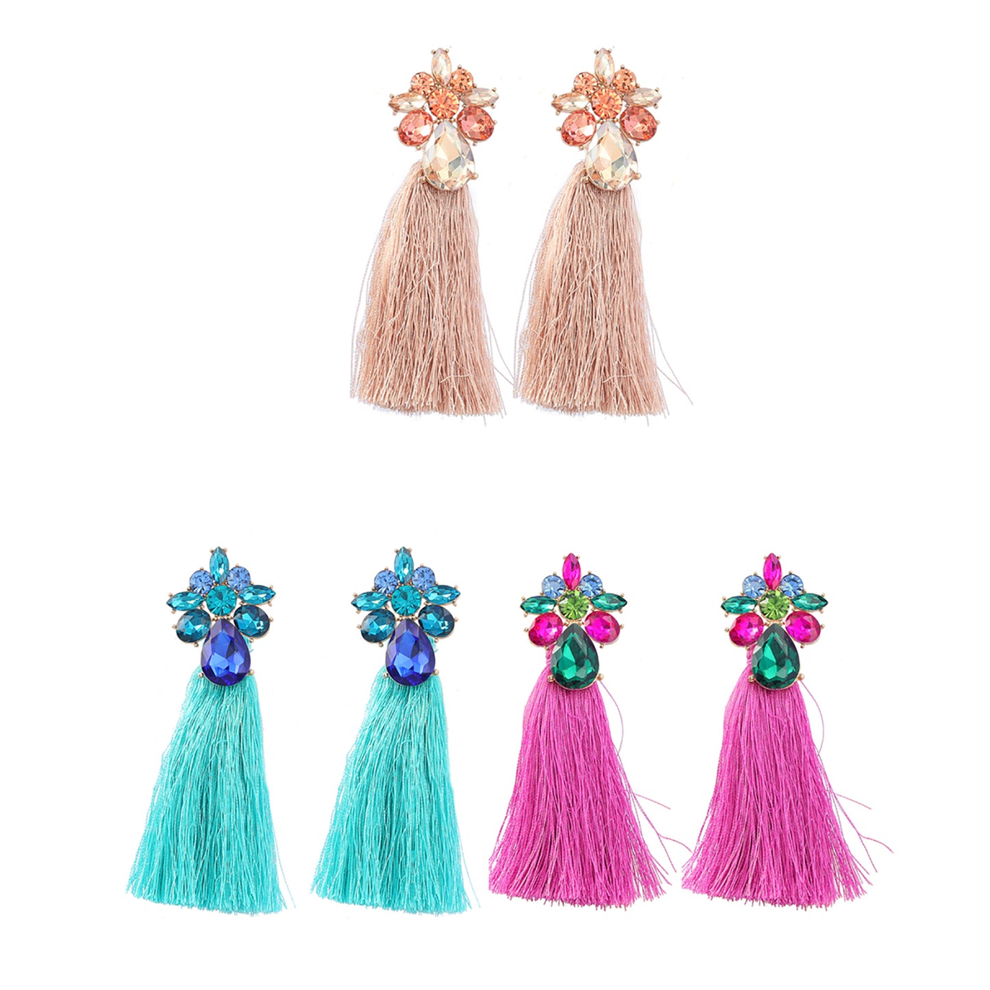 Color Stone Tassel Earring ER904-30 (12PC)
