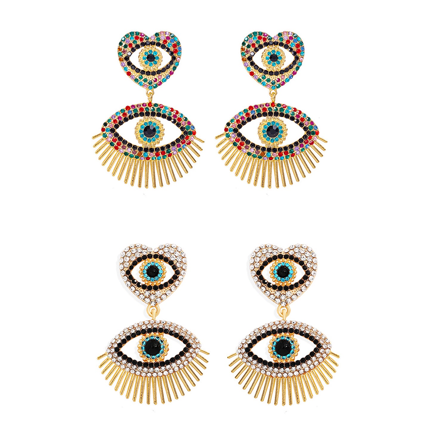 Rhinestone Heart Evil Eye Earring ER904-8(12PCS)