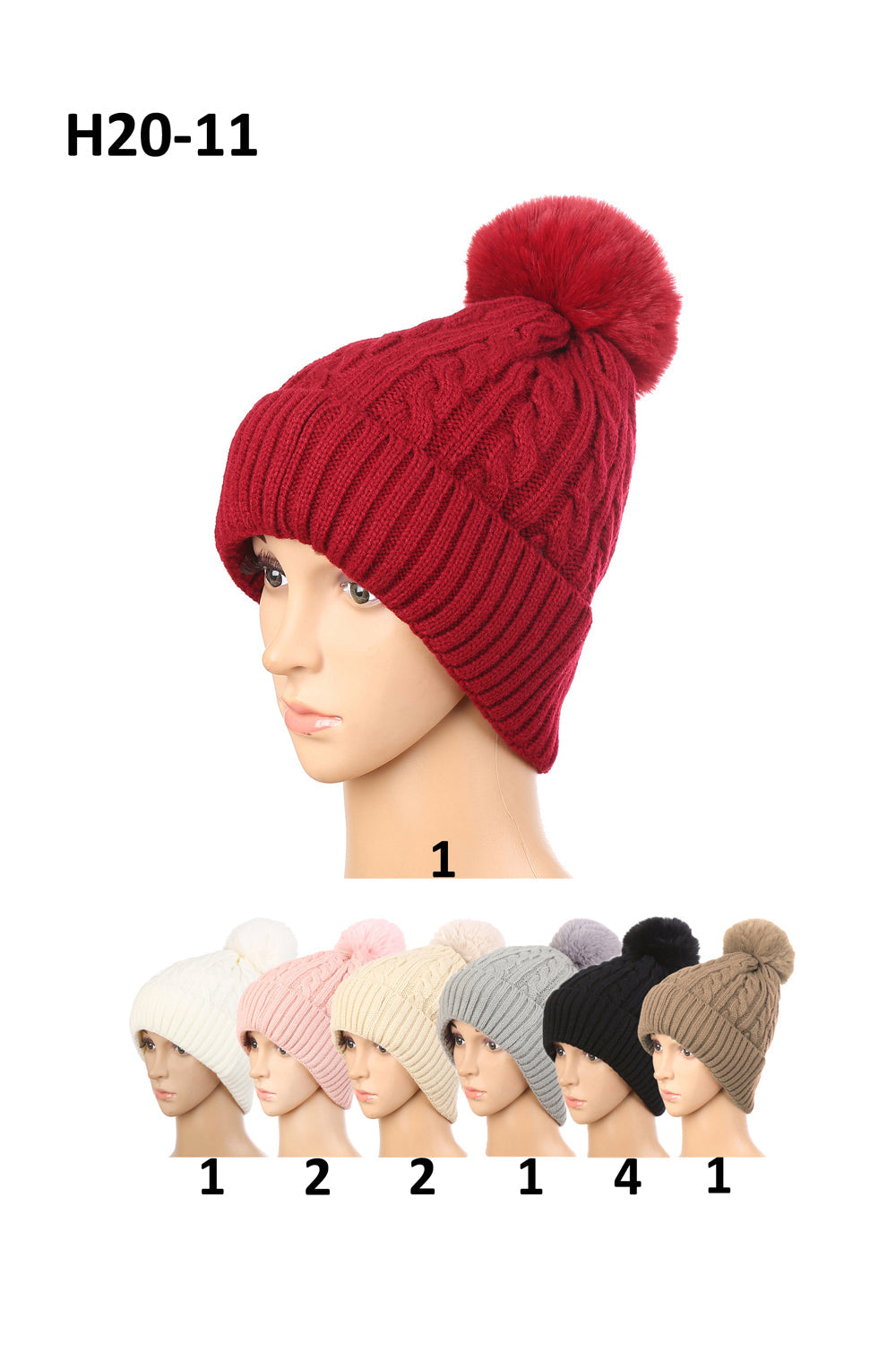 Pom Pom Knitted Beanie H20-11 (12PC)