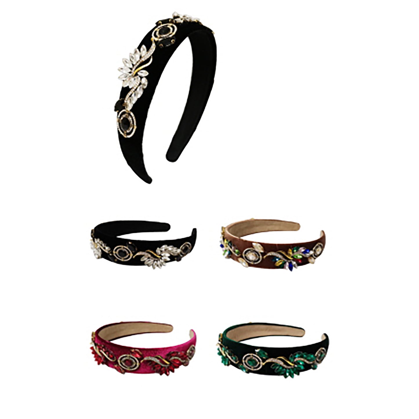 Multi Crystal Decor Velvet Headband HB1011-77 (12PC)