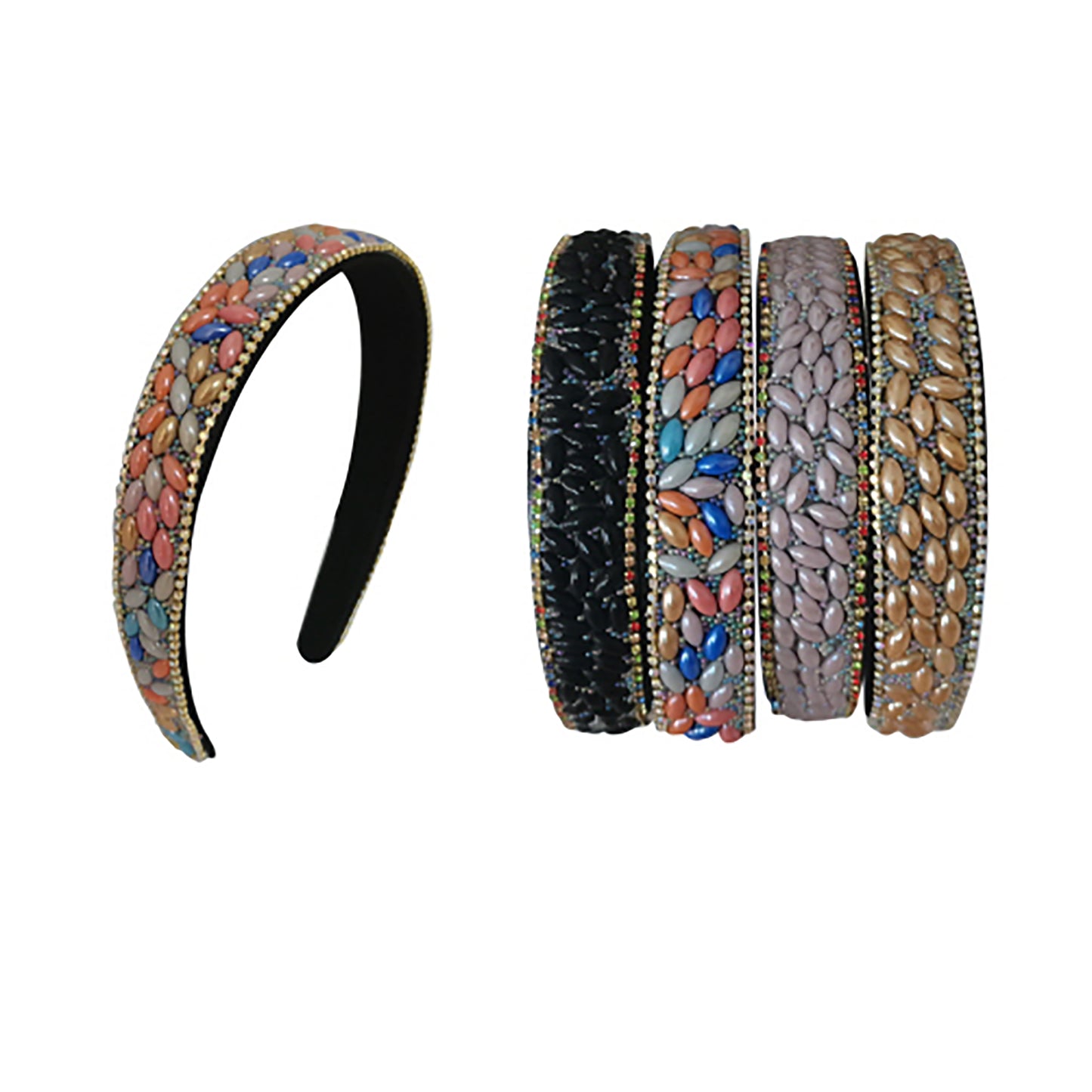 Multi Bead Decor Headband HB1209-82 (12PC)