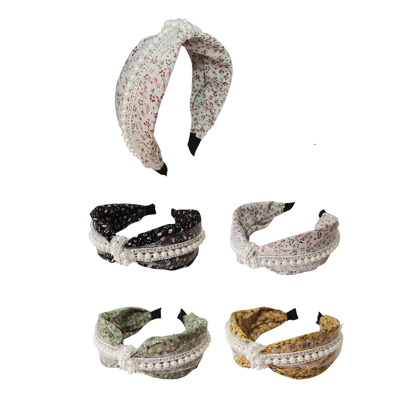 Pearl Lace Decor Floral Headband HB402-17 (12PC)