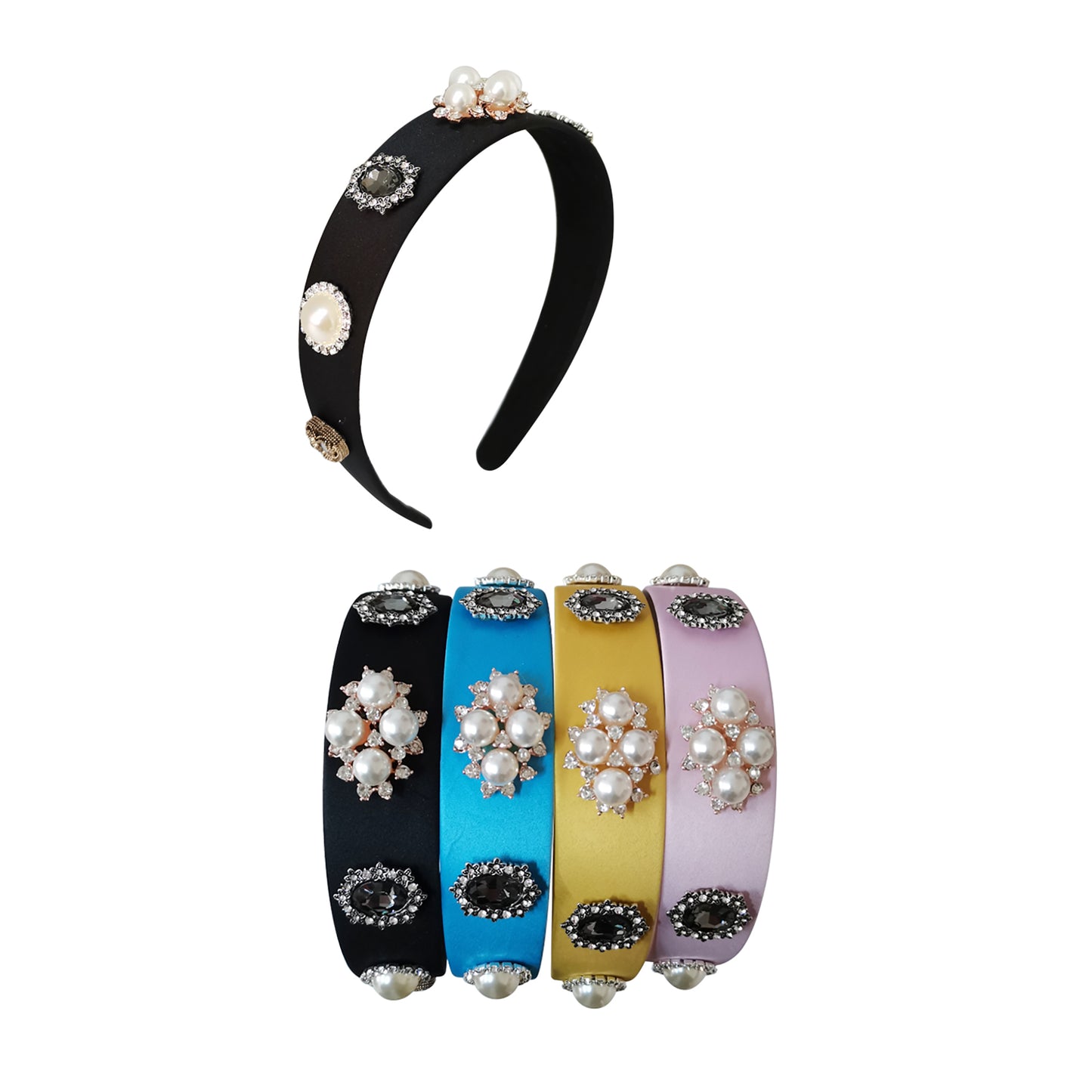 Pearl Crystal Decor Satin Headband HB407-50 (12PC)