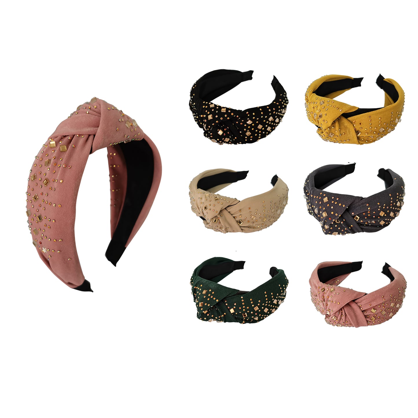 Square Rhinestone Decor Knot Headband HB920-45 (12PC)