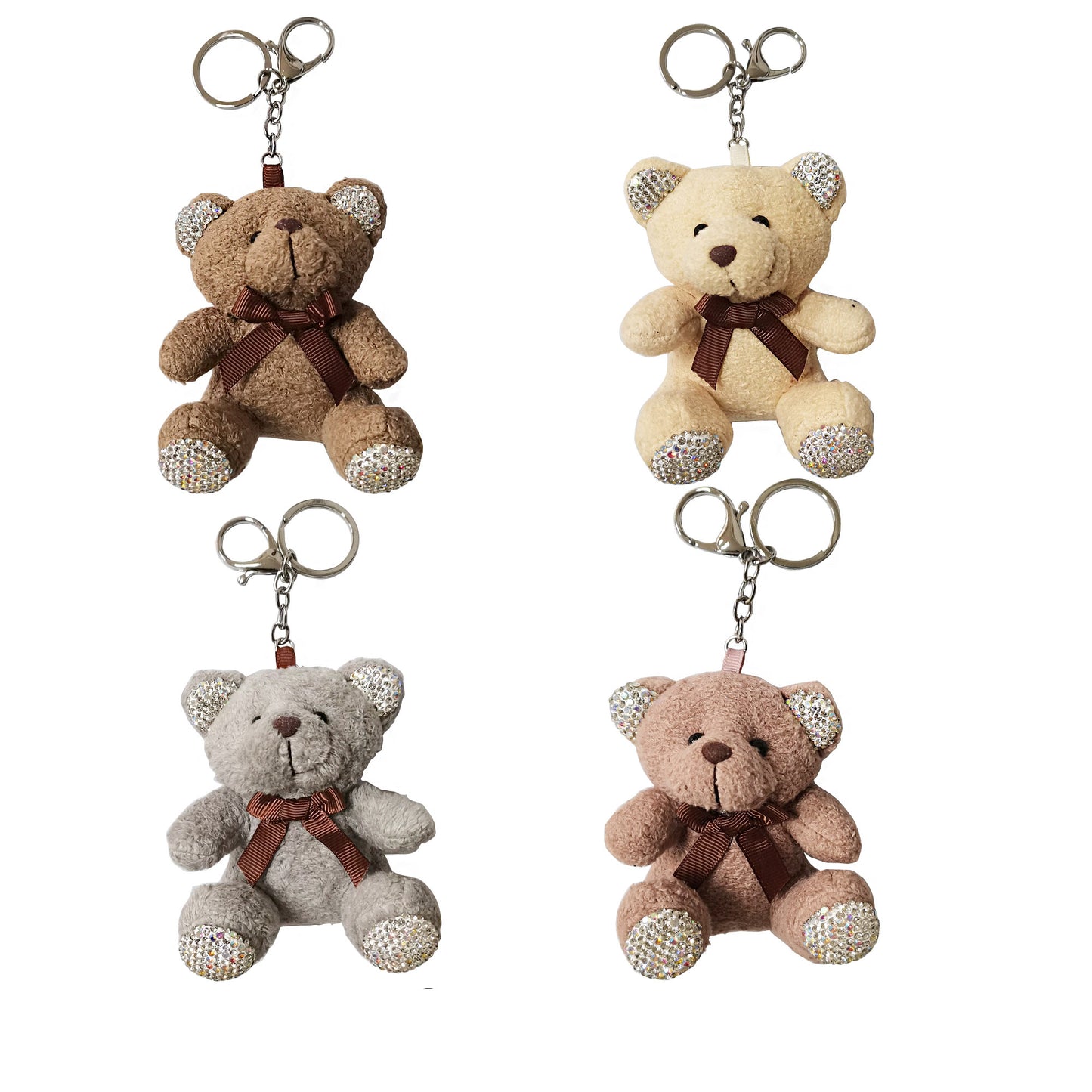 Rhinestone Ribbon Bear Plush Key Chain KC21030-3-C (12PC)