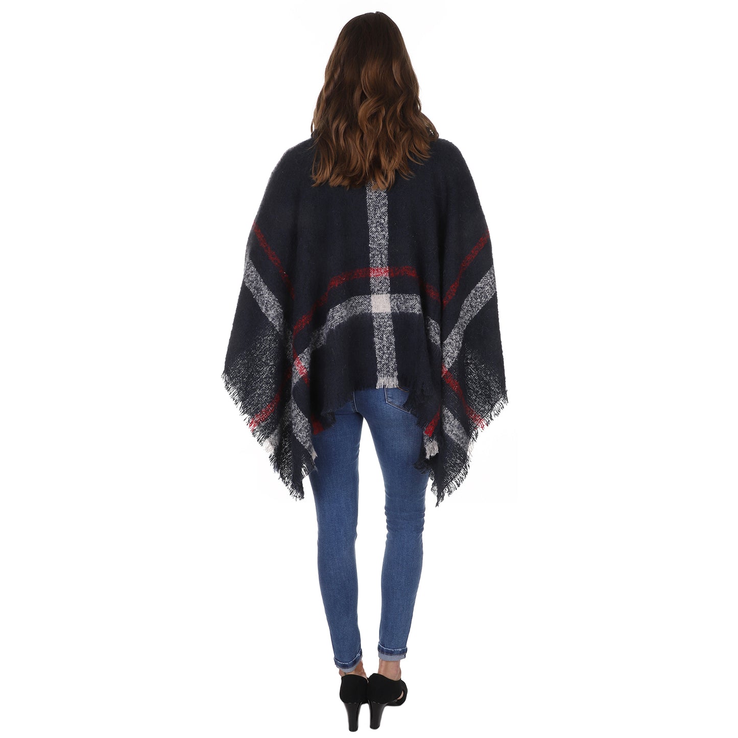 VINTAGE STYLED PLAID PONCHO P162-1 (12PC)