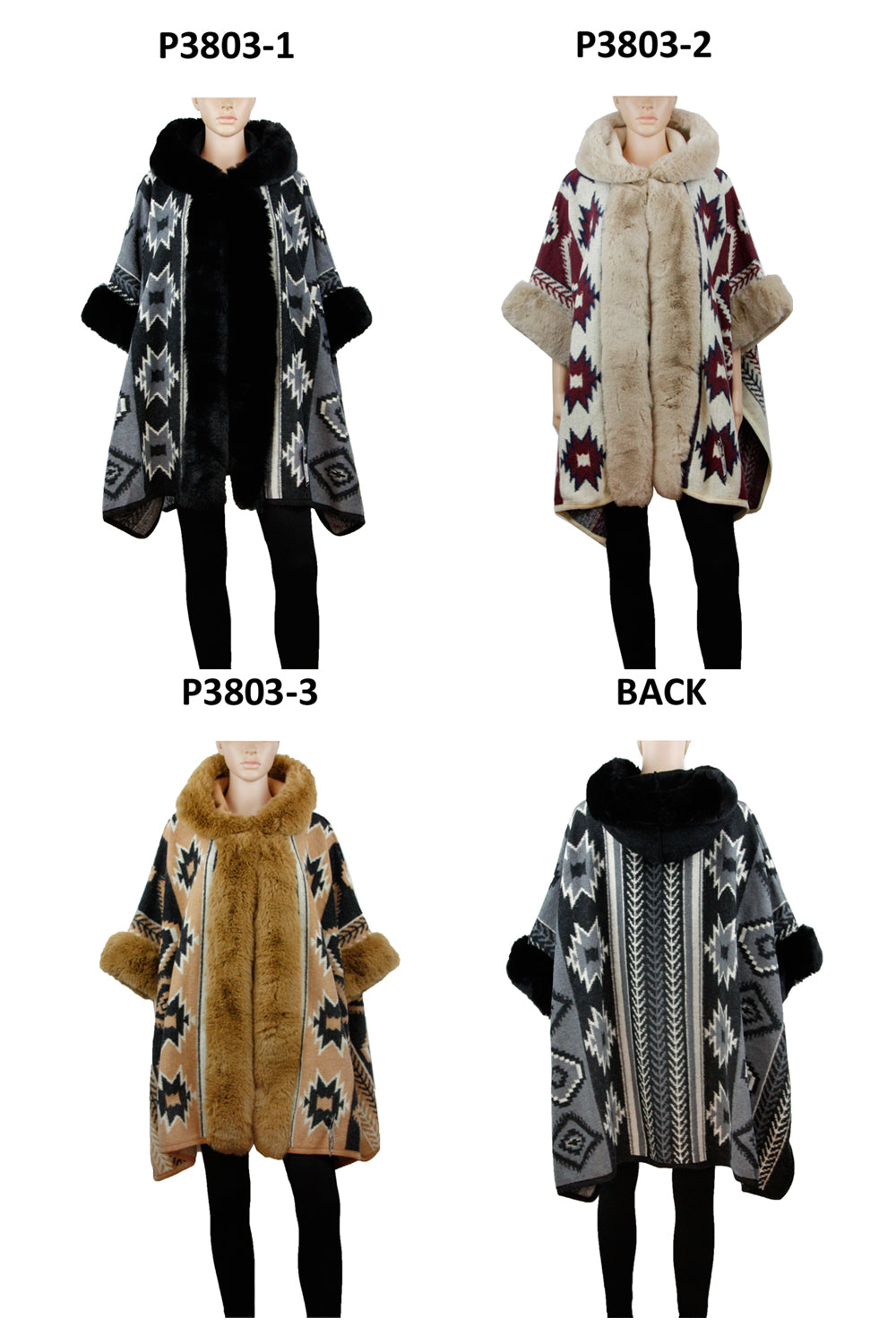 Faux Fur Pattern Hoodie Shawl P3803. (3PC)