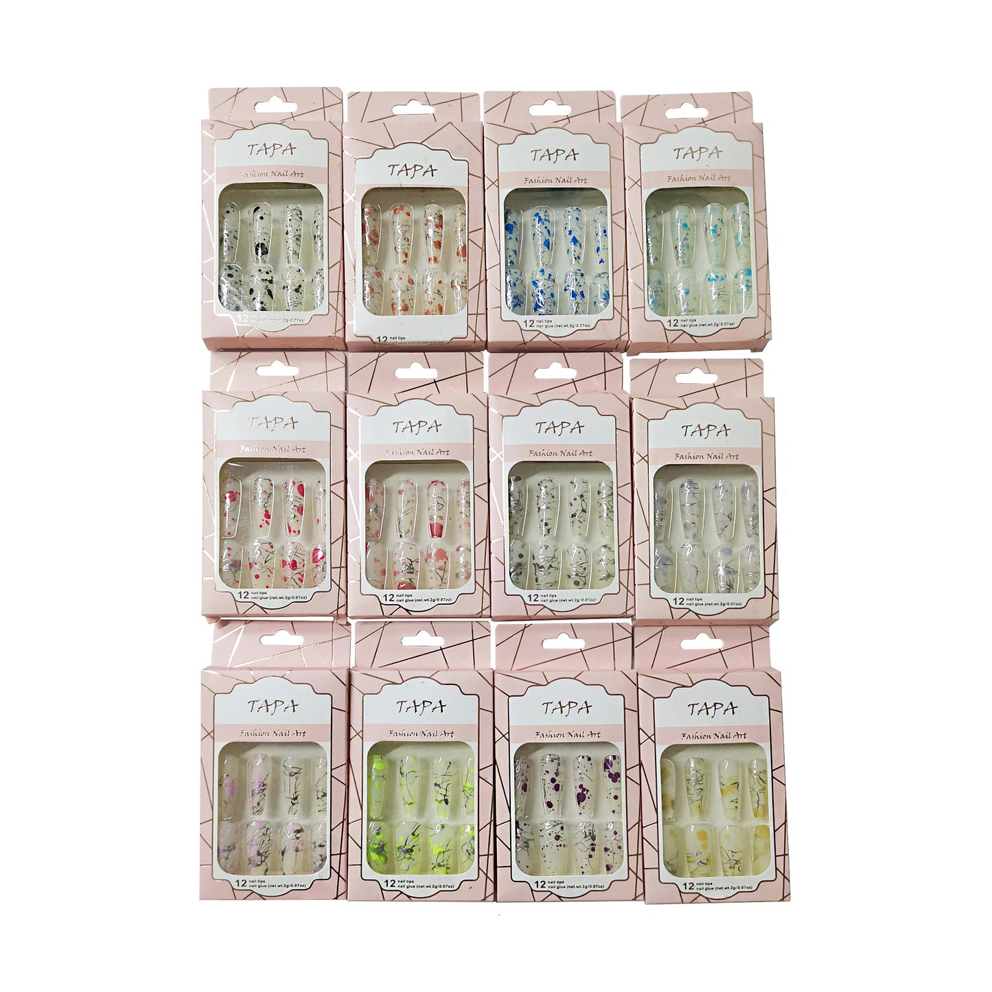 Multi Design Long Square Fake Nail Set SS1112-20 (12PC)