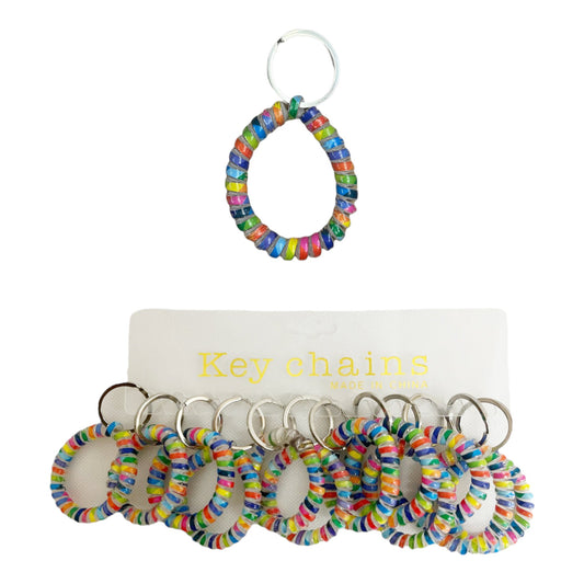 RAINBOW ELASTIC HAIR TIE KEY CHAIN 0415-20 (12PC)