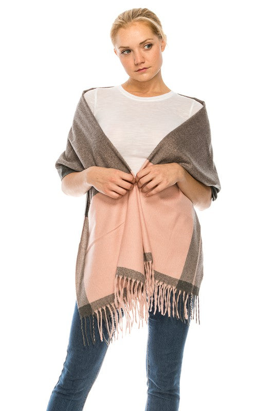 Two Tone Cashmere Feel Block Pattern Scarves SCF6560 (12PC)