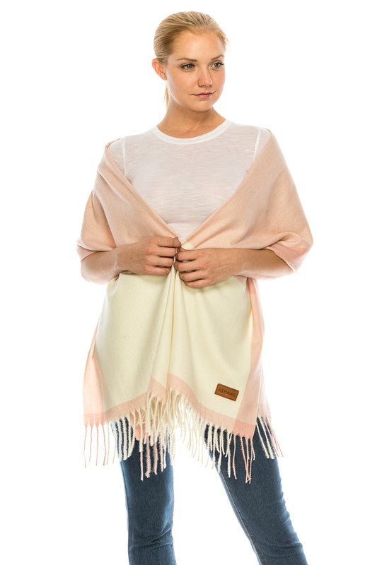 Two Tone Cashmere Feel Block Pattern Scarves SCF6560 (12PC)
