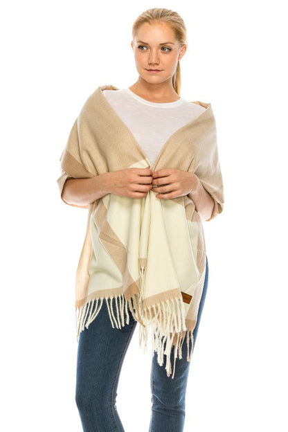 Two Tone Cashmere Feel Block Pattern Scarves SCF6560 (12PC)