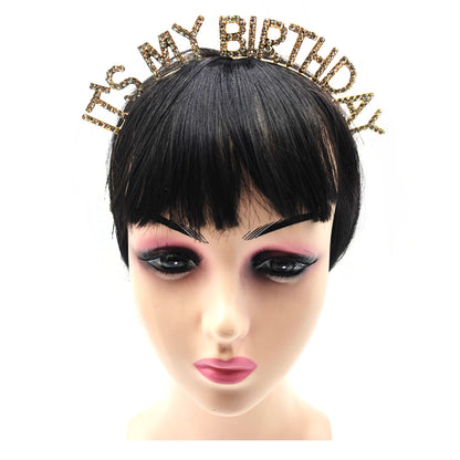 Iron Alloy Rhinestone It's My Birthday Head Band HB091 (12pc)