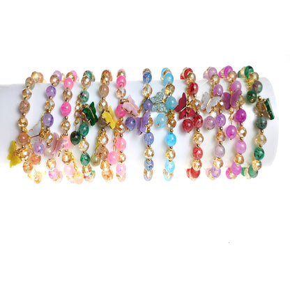 Natural Stone Butterfly Charm Bracelet BR1128-2 (12PC)