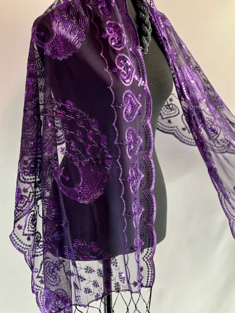 Peacock Sequin Chiffon Embellished Fringe Sheer Shawl Wrap Scarf SC309P (12pc)