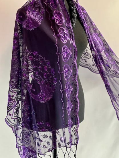 Peacock Sequin Chiffon Embellished Fringe Sheer Shawl Wrap Scarf SC309P (12pc)