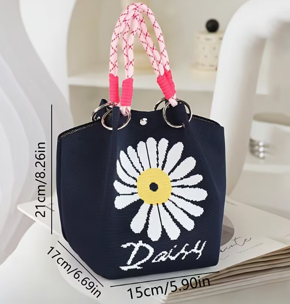 Daisy Pattern Cord Strap Knitted Tote  Bag SS51118-34 (3PC)
