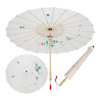 White Traditional Floral Sunshade Oilpaper Umbrella UM007 (12PC)