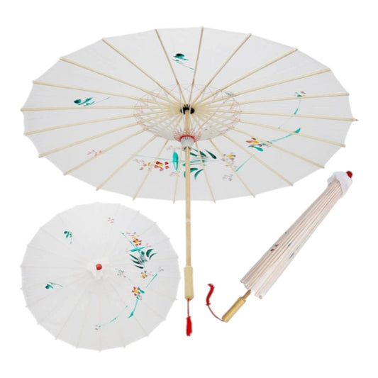 White Traditional Floral Sunshade Oilpaper Umbrella UM007 (12PC)