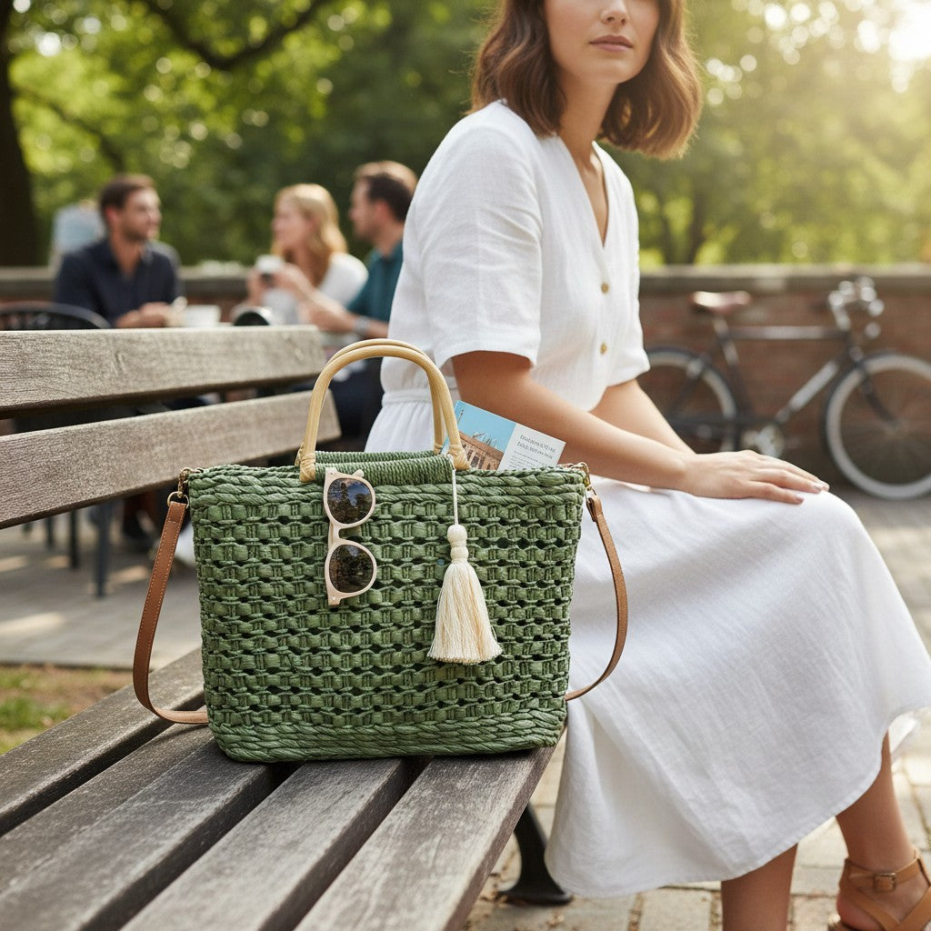 Rattan Beach Tote Shoulder Bag With Tassel BG4225-2... (2pc)