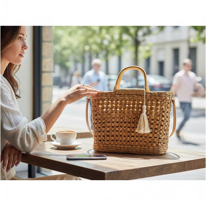 Rattan Beach Tote Shoulder Bag BG4225-1.... (2pc)