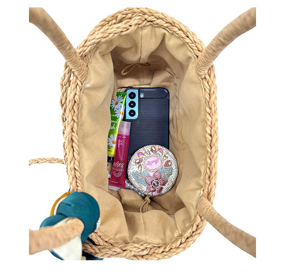 Rattan Beach Tote Shoulder Bag With Scarf BG4225-4. (1pc)