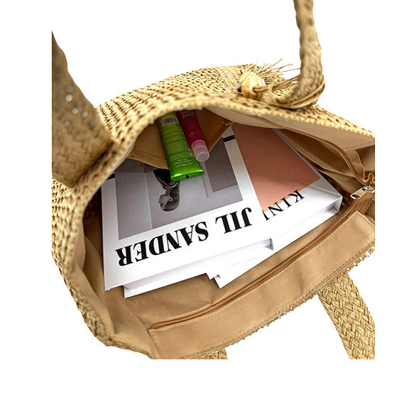 Rattan Beach Tote Shoulder Bag With Tassel BG4225-5. (1pc)