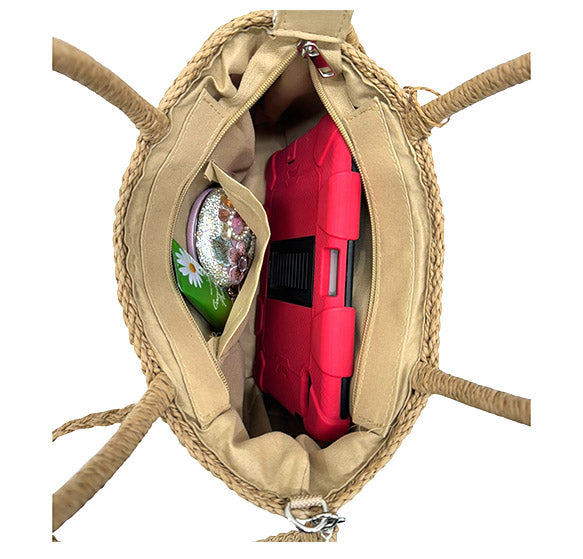 Rattan Beach Tote Shoulder Bag With Tassel BG4225-7. (1pc)