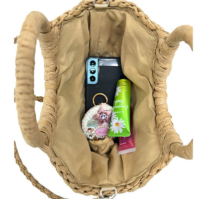 Rattan Beach Tote Shoulder Bag With Shell BG4225-9. (1pc)