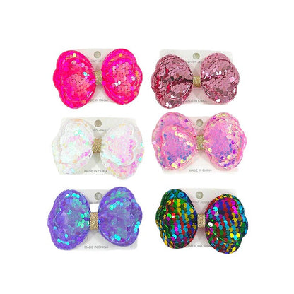 Kids Sequin Bow Hair Clip BH4229MIX (12PC)