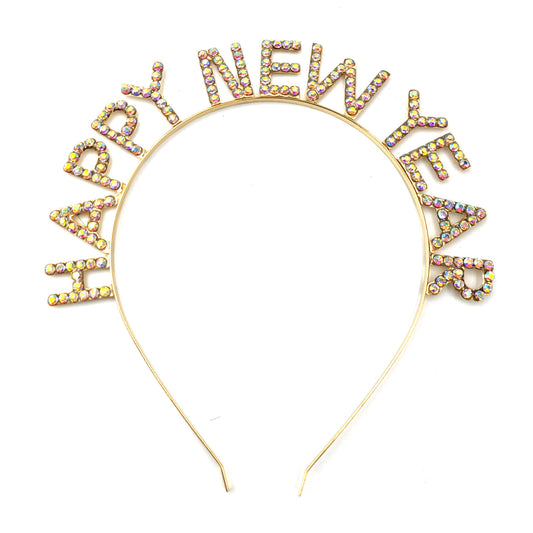 Iron Alloy Rhinestone Happy New Year Headband TI3117-1. (12PC)