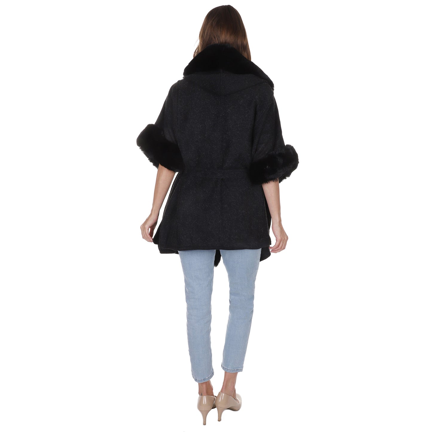 FAUX FUR HOODIE SHAWL P3802 (3PC)