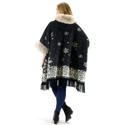 FAUX FUR SNOW PATTERN HOODIE SHAWL P3804 (3PC)