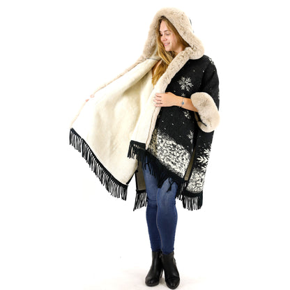FAUX FUR SNOW PATTERN HOODIE SHAWL P3804 (3PC)