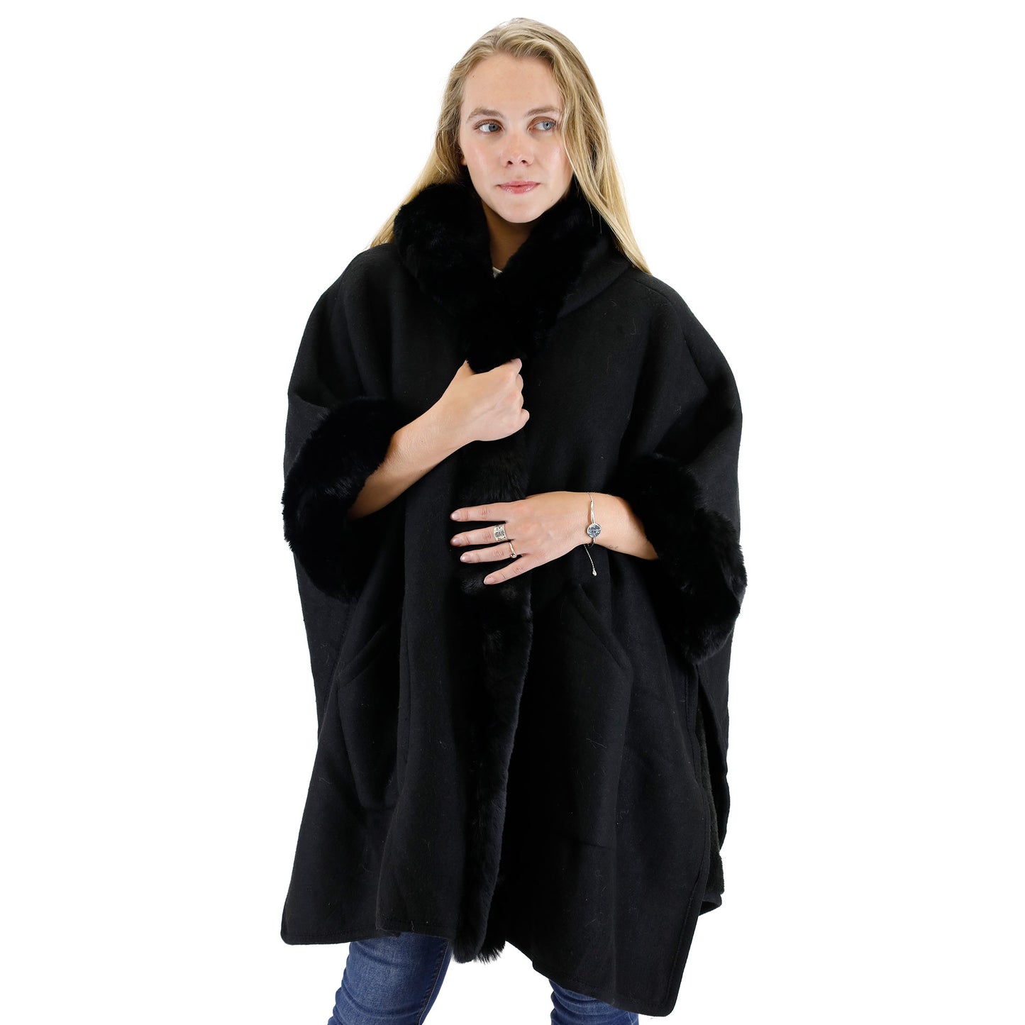 FUR POCKET HOODIE SHAWL P4028 (3PC)