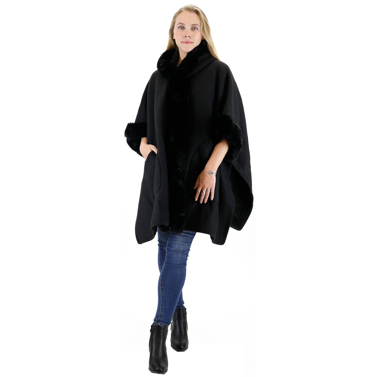 FUR POCKET HOODIE SHAWL P4028 (3PC)