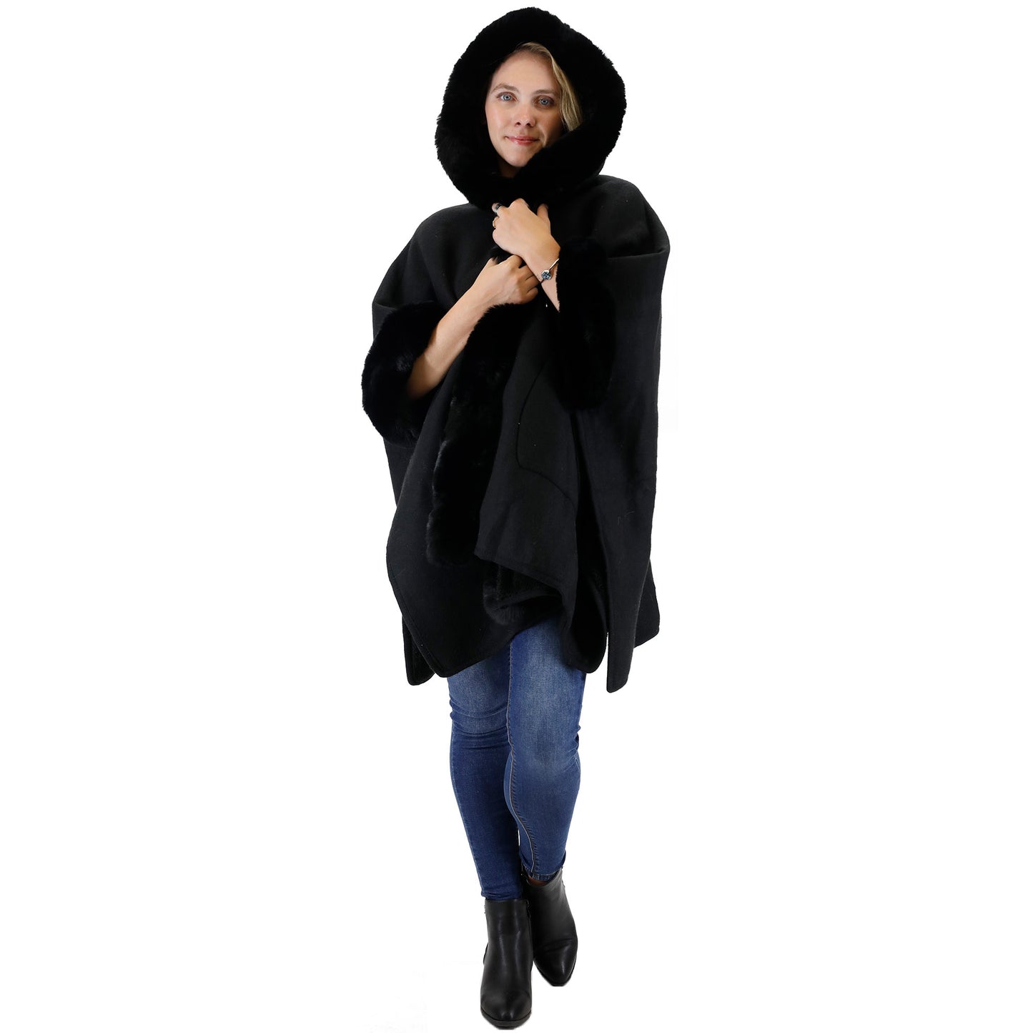 FUR POCKET HOODIE SHAWL P4028 (3PC)