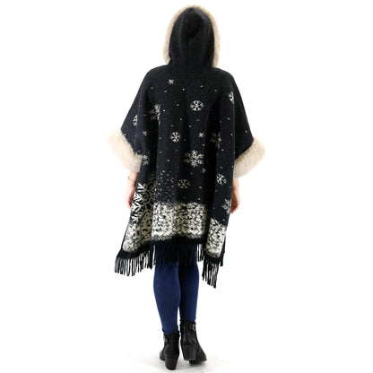 FAUX FUR SNOW PATTERN HOODIE SHAWL P3804 (3PC)