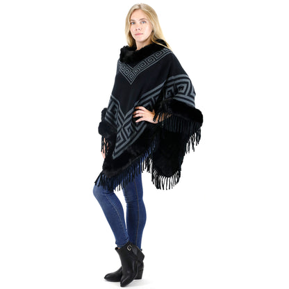 Monogram Pattern Fur Fringed Poncho P195 (12PC)
