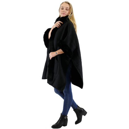 FUR POCKET HOODIE SHAWL P4028 (3PC)