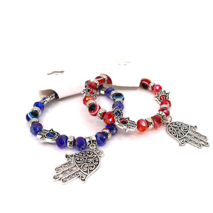 Blue and Red Charm Glass Bead Bracelet BC0414-7 (12PC)