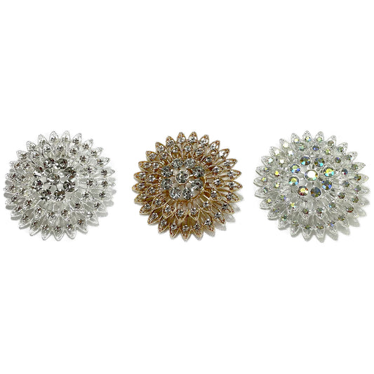 Rhinestone Flower Brooch BC0427-7 (12PC)
