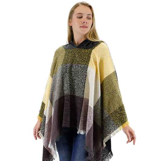 VINTAGE STYLED BLOCK PATTERN HOODIE PONCHO PO21027 (6PC)