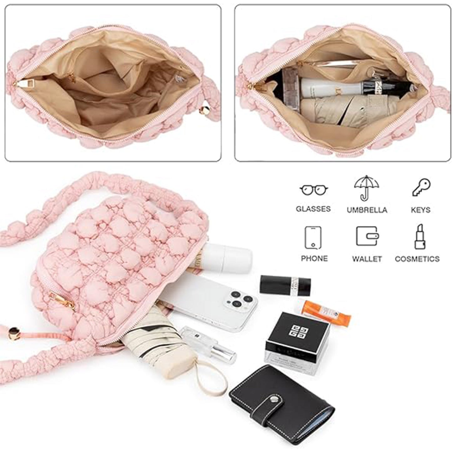 Puffer Quilted Crescent Crossbody Bag BG0972 (1PC)