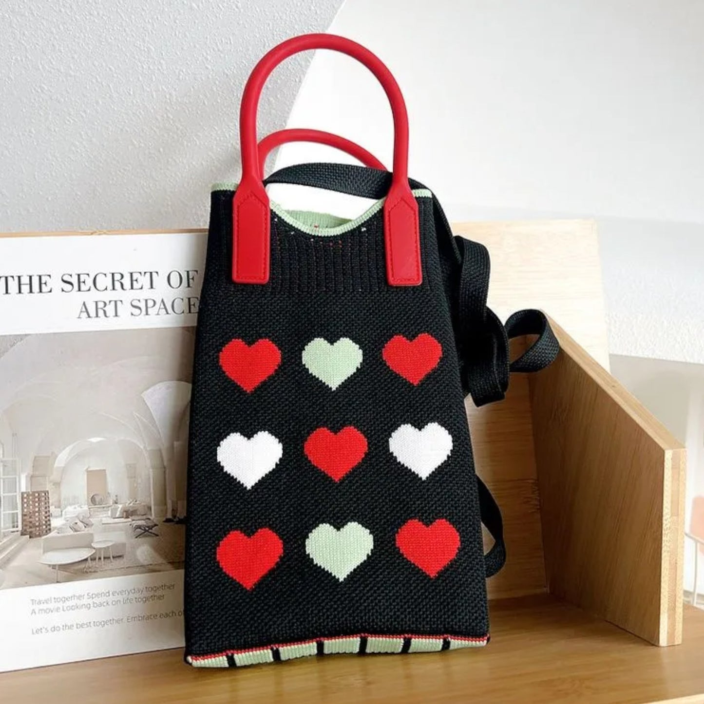 Heart Pattern Knitted Phone Crossbody Bag BG315-2 (12PC)