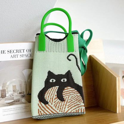 Cute Cat Pattern Knitted Phone Crossbody Bag BG315-4 (12PC)